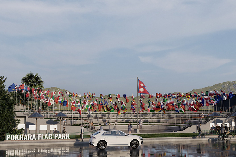 पोखराको महेन्द्र पुलमा अन्तर्राष्ट्रिय झन्डा पार्क निर्माण सुरु