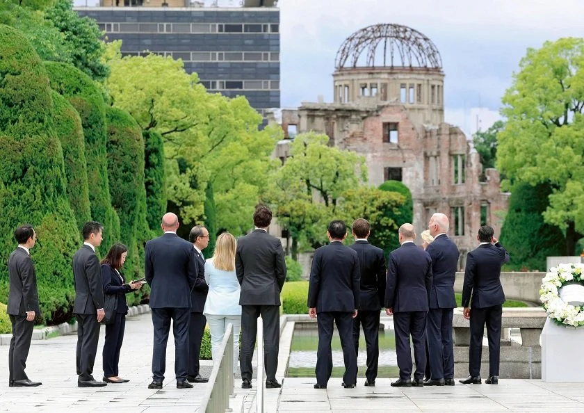 अमेरिकी राष्ट्रपति बाइडेन, बेलायतका प्रधानमन्त्री सुनक र फ्रान्सका राष्ट्रपति म्याक्रोन हिरोसिमामा
