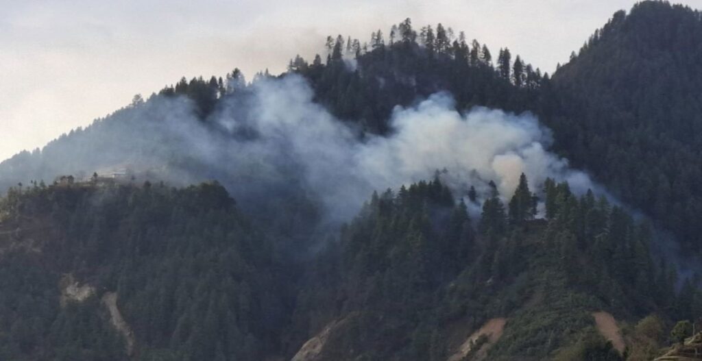 काभ्रेको गोरखनाथ सामुदायिक वनमा डढेलो