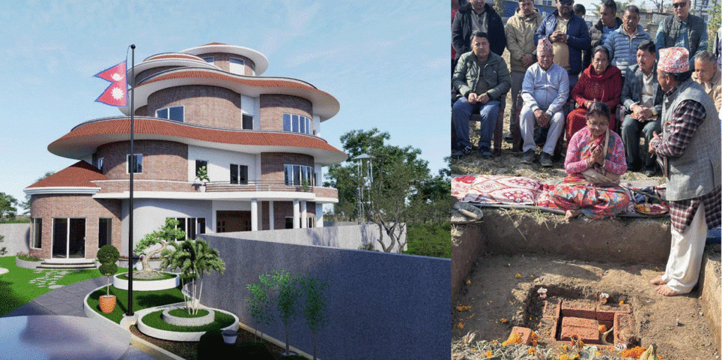 राधिकाले शिल्यान्यास गरिन् गुन्डुमा बन्ने ओली कुटी