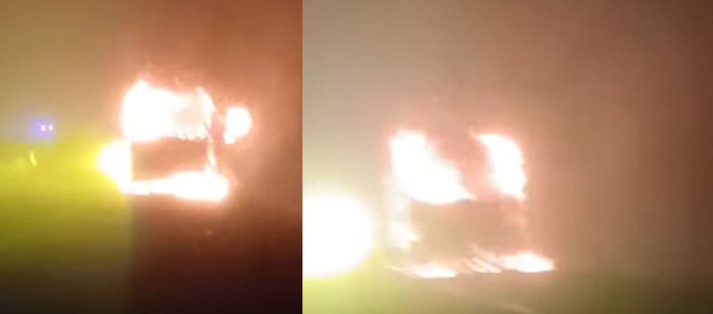 काठमाडौंबाट सुर्खेत जाँदै गरेको रात्री बसमा आगलागी, गाडी पूर्ण रूपमा जलेर नष्ट